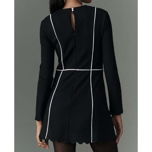 Maeve Anthropologie Square Neck Scalloped Hem Long Sleeve Mini Dress Size L - Picture 2 of 10